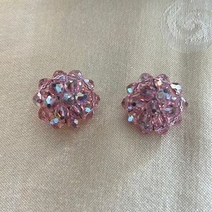 Vintage Laguna pink crystal Clip on earrings